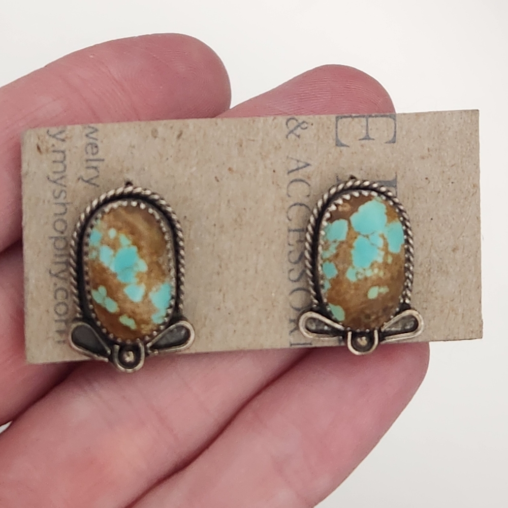 Number #8 Turquoise Sterling Silver Stud Earrings